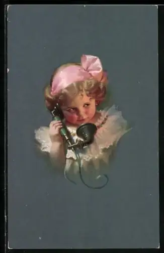 AK Niedliches Mädchen am Telefon