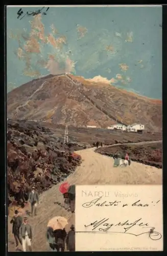 Lithographie Napoli, Vesuvio, Vulkan