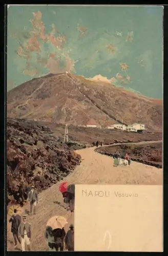 Lithographie Napoli, Vesuvio, Vulkan