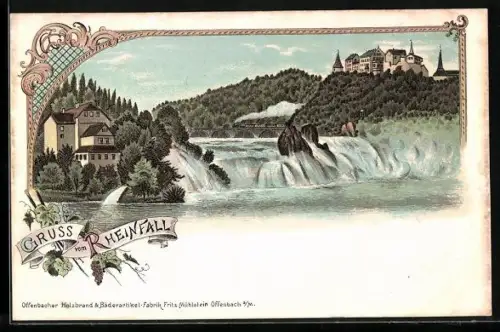 Lithographie Schaffhausen, Ansicht vom Rheinfall
