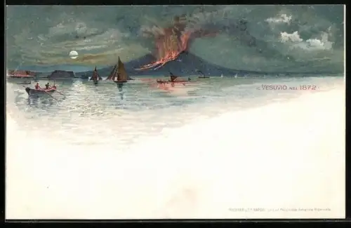 Lithographie Vulkan Vesuv, Ausbruch um 1872