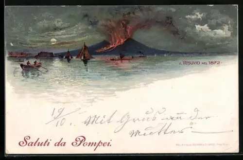 Lithographie Vulkan Vesuv, Ausbruch um 1872