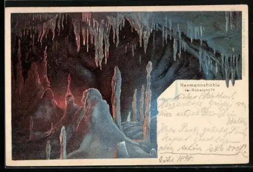 Lithographie Rübeland i. H., Hermannshöhle mit Lichterspiel