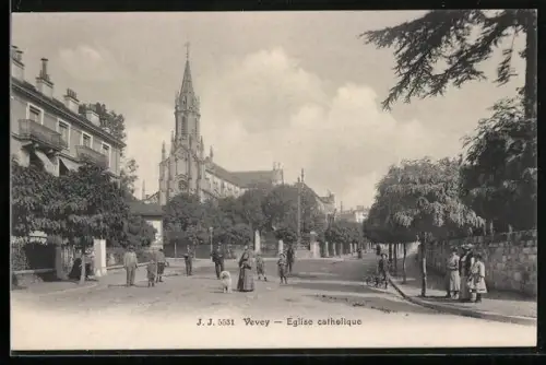 AK Vevey, Eglise catholique, Strassenansicht