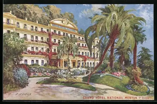 Künstler-AK Menton, Grand Hotel National