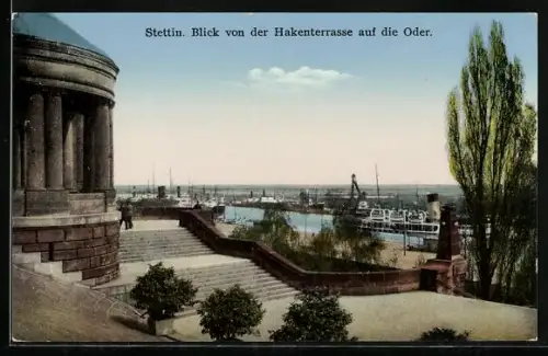 AK Stettin, Blick von der Hakenterrasse auf die Oder