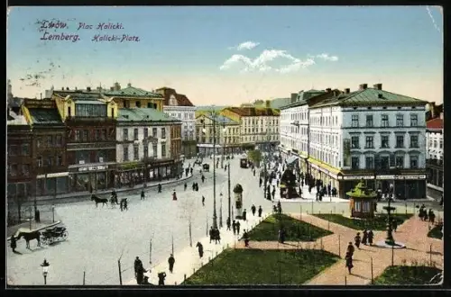 AK Lemberg, Kalicki-Platz mit Häuser- und Geschäftsfassaden