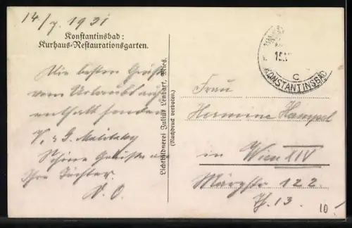 AK Konstantinsbad, Kurhaus-Restaurationsgarten im Sommer