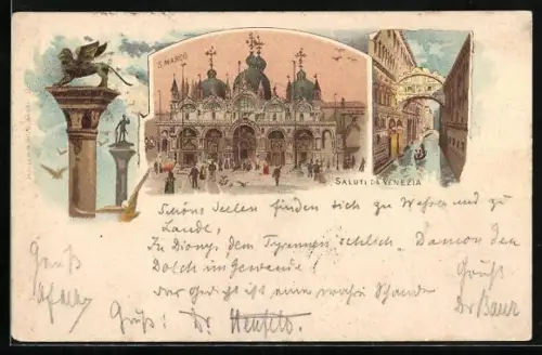 Lithographie Venezia, die Saint Marco Kirche