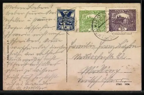 AK Lomnice n. Pop., Námestí, Platz mit Denkmal