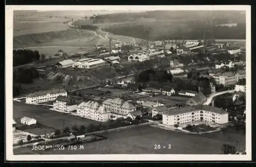 AK Judenburg, Fabrikgelände und Wohnblocks aus der Vogelschau