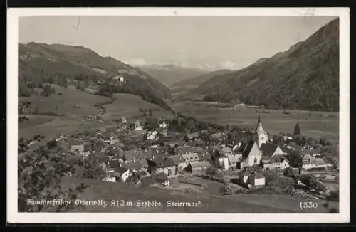 AK Oberwölz, Totalansicht mit Blick durchs Tal