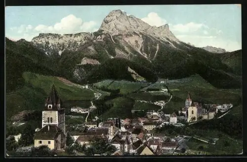 AK Eisenerz, Totalansicht mit Gebirgspanorama