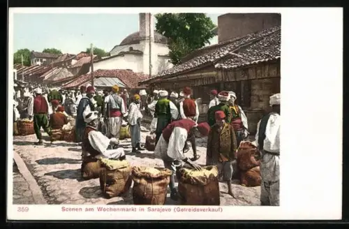 AK Sarajewo, Scenen am Wochenmarkt, Getreideverkauf