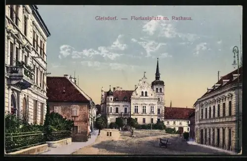 AK Gleisdorf, Florianiplatz mit Rathaus
