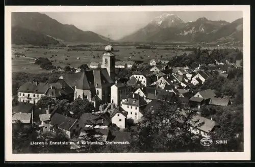 AK Liezen i. Ennstale, Teilansicht mit Kirche und dem Grimming