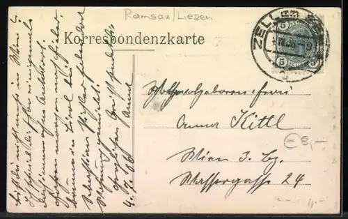 AK Obertraun, Kirche mit Sinabel, Feisterscharte und Scheichenspitze