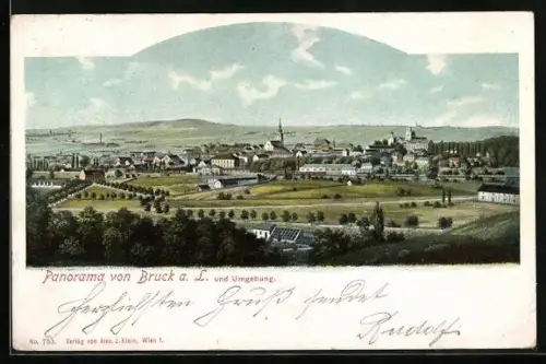AK Bruck a. d. Leitha, Ortspanorama mit Umgebung