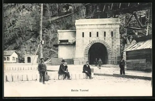 AK Eingangsbereich eines Tunnels der schweizer Eisenbahn