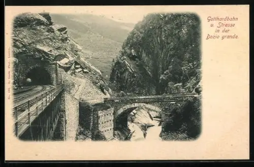 AK Rodi, Dazio Grande, Strecke der Gotthardbahn und Strasse