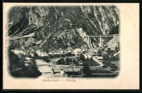 AK Amsteg, Gotthardbahn, Ortschaft von oben
