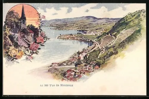 AK Montreux, Vue de cite, Kirche am Berghang