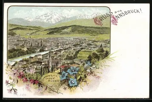 Lithographie Innsbruck, Ansicht der Stadt