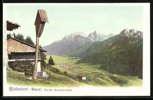 AK Niederdorf, Panorama von der Aussichts-Stelle mit Flurkreuz