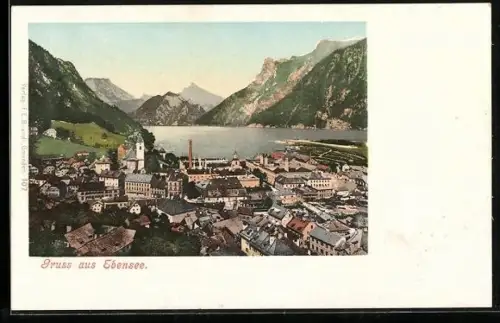 AK Ebensee, Ortsansicht vom Calvarienberge