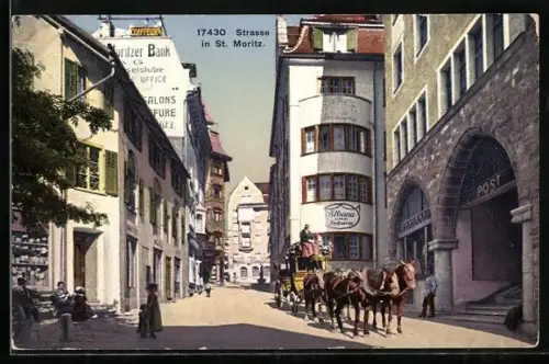 AK St. Moritz, Strassenpartie an der Post