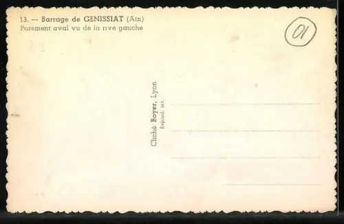 AK Genissiat, Parement aval vu de la rive gauche, Bauarbeiten an der Talsperre