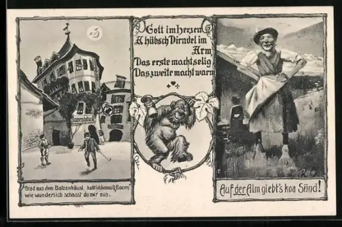 AK Bozen, Gasthaus Batzenhäusl, Bäuerin auf der Alm