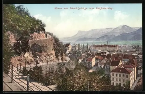 AK Meran / Merano, Blick vom Tappeinerweg auf die Stadt und zum Mendelgebirge