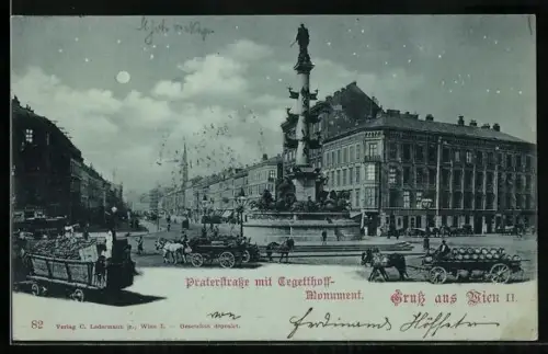 Mondschein-AK Wien, Praterstrasse mit Tegetthoff-Monument
