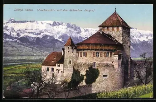 AK Vaduz, Schloss Vaduz mit Blick auf die Berge