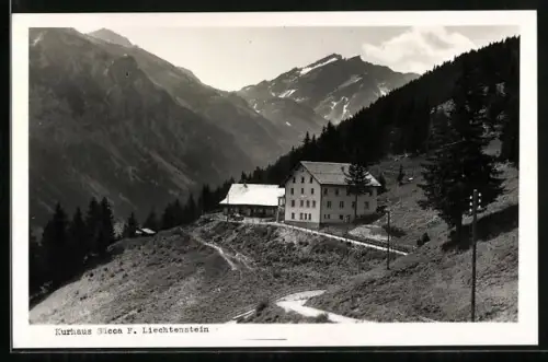 AK Triesenberg /Liechtenstein, Alpen-Kurhaus Sücca mit Berglandschaft