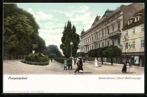 AK Franzensbad, Kulmerstrasse m. Hotel Stadt Leipzig