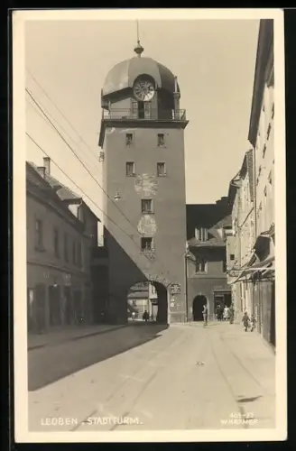 AK Leoben, Strassenpartie zum Stadtturm
