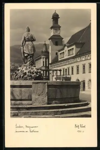 AK Leoben, Bergmannsbrunnen und Rathaus