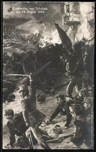 AK Schabatz / Sabac, Erstürmung am 14. August 1914