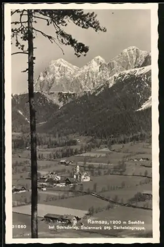 AK Ramsau, Gesamtansicht mit Dachstein aus der Vogelschau