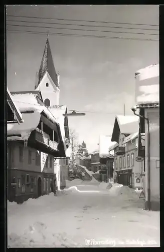 AK Bad Mitterndorf, Hotel und Gendarmerie Postenkommando im Schnee, Wechselstube