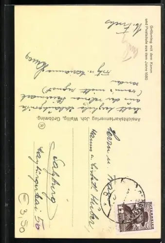 AK Gröbming, Strassenansicht mit Gasthof zur Post, Denkmal, Autos