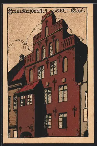 Steindruck-AK Kiel, Haus Rhedenstrasse 4