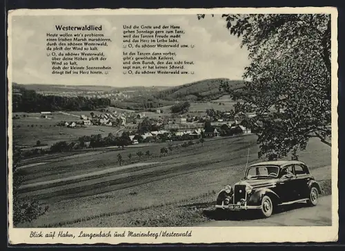 AK Hahn /Westerwald, Panorama von Hahn, Langenbach und Marienberg mit PKW und Westerwaldlied