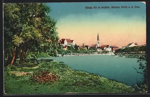 AK Villach /Kärnten, Draupartie mit Ortspanorama