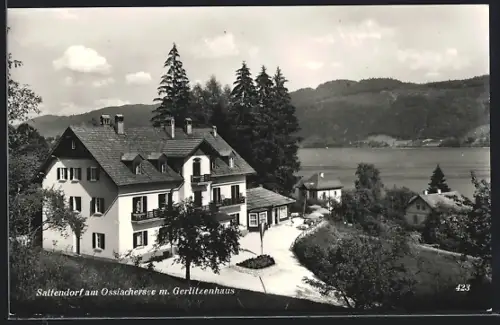 AK Sattendorf am Ossiachersee, Pension Gerlitzenhaus mit Blick zum See