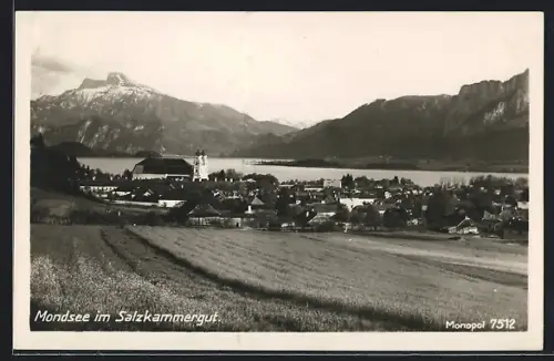 AK Mondsee, Gesamtansicht über Felder hinweg