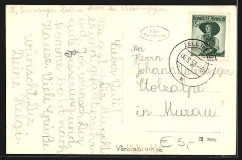 AK Zell a. Moos, Irrsee, Gesamtansicht mit Schafberg u. Dachstein