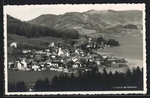 AK Unterach am Attersee, Gesamtansicht aus der Vogelschau
